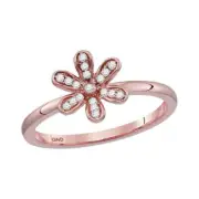 10kt Rose Gold Womens Round Diamond Flower Floral Stackable Band Ring 1/20