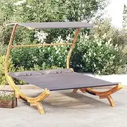 Outdoor Lounge Bed, Garden Sun Lounge Patio Sun Bed Lounger Day Bed Chaise Lounge Outdoor Lounge Bed with Canopy 165x203x138 cm Solid Bent Wood Anthracite