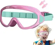 Swimming Goggles,Surfing Goggles with Waterproof Earplugs - Leakproof Wide View Eyewear, Anti-Fog Glasses For Snorkeling Diving Water Sports Underwater