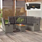 Garden Lounge Set 3 Piece with Cushions Poly Rattan Sofa Black/Grey vidaXL