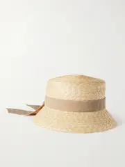 [Valentino Garavani] Valentino Garavani - Silk Jacquard-trimmed Straw Bucket Hat - Beige - 58 58 Neutrals