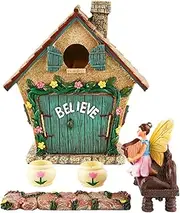 Meadow & Oak Fairy House Kit, Outdoor Fairy Garden Kit for Kids & Adults, Fairy Garden House with Doors That Open & Fairy Garden Accessories, Magical Fairy Garden Set Includes Adorable Accessories