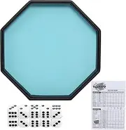 Octagon Dice Rolling Tray Set PU Leathe Velvet for Rolling Dice Storage Tray with Dice and Rule Cards Multicolor for Table Games Like RPG and DND (Blue)