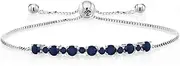 [Gem Stone King] 1.09 Ct Round Blue Sapphire 925 Sterling Silver Adjustable Tennis Bracelet for Women Up to 9 Inch