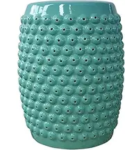 Ceramic Drum Table Decorative Garden stools, Decorative Ceramic Garden Stool, Glazed Hollow Shoe Changing Stool Drum Stool, Suitable for Outdoor Garden,(Green)