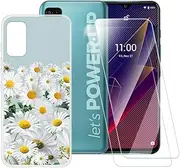 ESACMOT Daisy Flowers Pattern Case Compatible with Wiko Power U20 + [2 Pack] Screen Protector Tempered Glass, Shockproof Case Cover for Wiko Power U10 (6.82 inch)