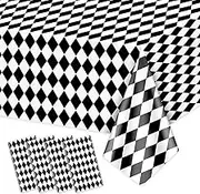 4 Pack Black and White Checkered Tablecloths, Plastic Gingham Table Cover Alice Tablecloths for Racing Theme, Halloween, Wonderland Party, Classic Checker Indoor Outdoor Decorations, 54 x 86 Inch