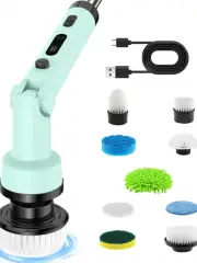 Foldable Rotating Cordless Long Handle Electric Cleaning Brush with 9 Heads Long Handle Electric Cleaning Brush Househol