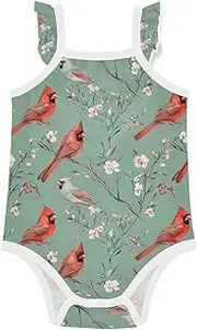 [FRODOTGV] Baby Girl Cotton Bodysuit Soft Northern Birds Sage Green Baby Home Outfit for Toddler 6M, Northern Birds Sage Green