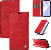 Ttianfa Compatible for Samsung Galaxy S23 Ultra Phone Cover Magnetic Wallet Shockproof Full Body Protective Cover Anti-Scratch Stand Case for Women Men+2X Screen Protector-Red