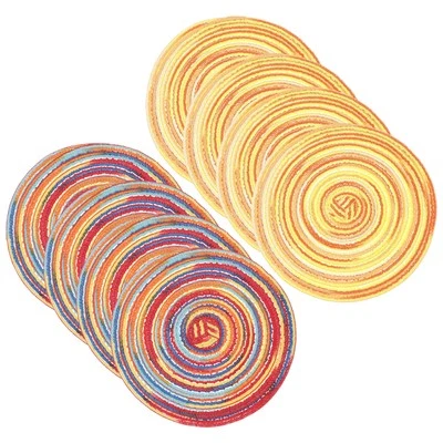 8 Pcs Round Woven Placemats, 7" Braided Placemat, Gradient Red/Gradient Yellow