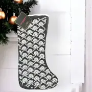 Beaded Christmas Stocking CHRISTIAN SIRIANO Wool Gray Pearl White & Silver Beads