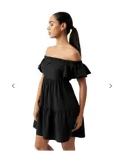 NWT Forever New Phoebe Off The Shoulder Mini Black Dress - Size 6 Rrp 99.99
