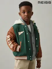 Reiss Green/Tobacco Brown Wells 9-13 yrs Home-Run Colourblock Bomber Jacket (AL7810) | $140