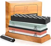GUYUE Knife Sharpening Stone Set, 2 in 1 Grit 400/1000 3000/8000 Professional Whetstone Sharpener Set,Professional Best Kitchen Blade Sharpener Stone, include Nonslip Bamboo Base & Flattening Stone