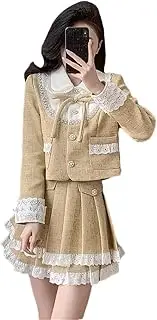 [Generic] Women Button Pleated Mini Skirt Suit Female Casual Korean Skirt Set