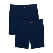 Wonder Nation Flat Front Shorts Boys Size 8 Navy Blend With Belt Loop, 2 Pack