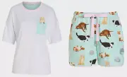 NEW PETER ALEXANDER ADORABLE CAT TOP & SHORTS GREY MINT PJ SET M RRP$119.90