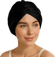 Flortree Silk Cap for Sleeping for Healthy Hair Overnight | Maintains Curl Shape, Prevents Frizz & Hair Breakage | For Women with All Hair Types (Black)