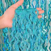 4 Pack Teal Aqua Blue Wavy Foil Fringe Curtains Party Decorations - 3.3 ft x 6.6 ft Sparkle Streamer Tinsel Curtain Party Photo Backdrops for Birthday Party Christmas Graduation Decoration