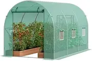 Walk-in Tunnel Greenhouse Hoop House Greenhouse Tunnel Plant Hot House with Steel Frame Green PE Cover Roll-up Zipper Door(20x10x7ft Green)