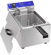 TAIMIKO Electric Deep Fryer Commercial Stainless Steel Tank With Lid Easy Clean Home and Commercial Use Countertop Kitchen Fat Fryer Frying Machine for French Fries UK plug (Single Tank,8L)