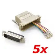 5 Pack - DB25 25-Pin Serial D-SUB Male to RJ45 Female 8P8C Adapter Connector