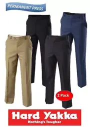 HARD YAKKA-2 PACK- PERMANENT PRESS PLAIN FRONT PANT +TEFLON & SUPERCREASE Y02594