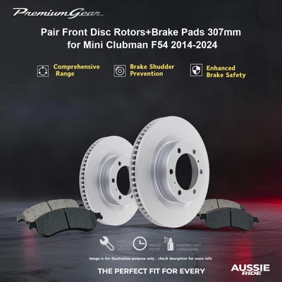 Pair Front Disc Rotors+Brake Pads 307mm for Mini Clubman F54 2014-2024 (for: Mini)