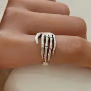 Skeleton Hand Alloy Open Ring Palm - Silver - One Size