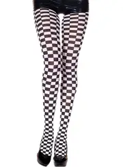 Checkered Black and White Patterned Pantyhose