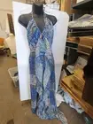 Ramy Brook Reya Halter Maxi Dress In Blue Patchwork Size M NWT