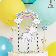 Cartoon Unicorn Fantasy Rainbow Cake Topper 6pcs Set Happy Birthday Sign