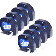 8PK Compatible DYMO LetraTag Refill 91331 Black on White Plastic Label Tape 12mm