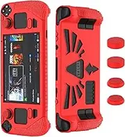 Compatible with Steam Deck OLED & LCD Standing Protective Case, Thickening Silicone Accessories Protector, Soft Cover Skin Shell with 2 Pairs Thumb Grips, Full Protection for Valve Stream Deck (Red)
