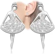 [Generic] Ballerina Ballet Earrings for Girls Teens Women - Sterling Silver Hypoallergenic Cubic Zirconia Ballet Stud Earrings for Sensitive Ears Dance Recital Gifts for Dancer Daughter Granddaughter Niece