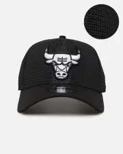 [New Era] New Era Chicago Bulls 'Black All Over Mesh' 9forty A-frame Trucker Snapback Black Rigid/black - Size ONE ONE Black Rigid/Bla