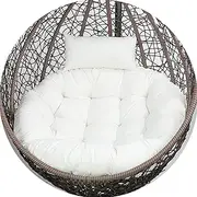 Hanging Egg Chair Cushions with Small Pillow Indoor Outdoor Egg Swing Pads with Zipper Thick Hammock Basket Round Seat Pad with Headrest Pillow Outdoor Papasan Chair Cushion Removable and Washable(Whi