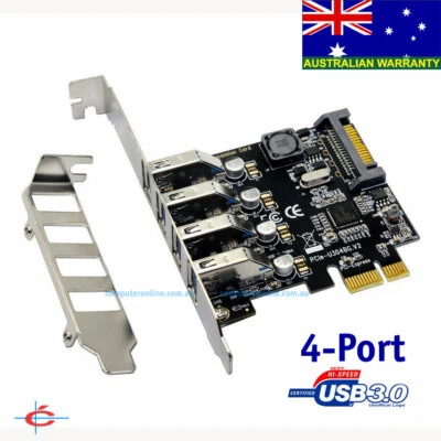 4-Port 2U/4U USB 3.0 PCI-E Card, Self Powered + Ext. Power, Overload Protection