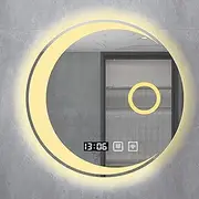 LTINGNG Round Smart Mirror, Bathroom Vanity Mirror, Illuminated LED Illuminated Mirror, Illuminated Wall Mounted Vanity Mirror with Demist, Touch Switch, Time Display, Dimmable(Warm Light Smart,60cm)