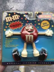NEW RED M& M PEANUT MINI AM/FM RADIO W/HEADPHONES/BELT CLIP/LANYARD