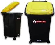 60L Redback Rubbish Bin - Black with Yellow Lid (64H x 42w x 47L cm) - Made in Australia - Durable Wheelie Bin - Bulky Item