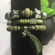 3 PC Handmade Bohemian Beaded Stackable Stretch Bracelet Set New Free Ship 9701