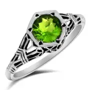 1CT Natural Peridot 925 Solid Sterling Silver Filigree Look Ring Sz 6