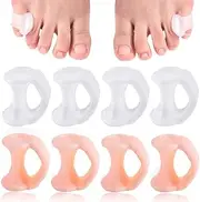 Pack of 8 Toe Straighteners, Gel Toe Separators for Bunion Correction, Overlapping Toes (Transparent Silicone Toe Separators)
