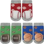 [PUPPET] Baby Boys Rattle Socks for 0-6 Months 3-Pack Sports Socks Set Baseball Rugby Basketball