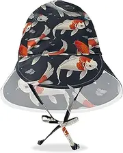 [RPLIFE] 2t-4t Toddler Summer Hat, Baby Sun Hat with Neck Flap, Baby Boy Sun Hat with Strap, Breathable Cap, Koi Fish Opaque Blue