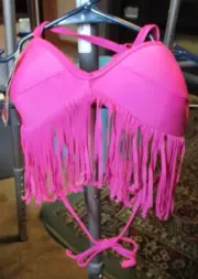 Arizona Fuchsia Fringe Halter Bra Swim Top Size XS, New Msrp $32.00 Free ship