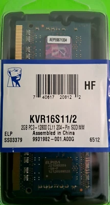 Kingston PC3-12800 2 GB SO-DIMM 1600 MHz DDR3 SDRAM Memory (KVR16S11/2)