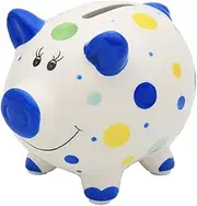 Mini Piggy Bank Money Box White with Spots 12cm - Blue